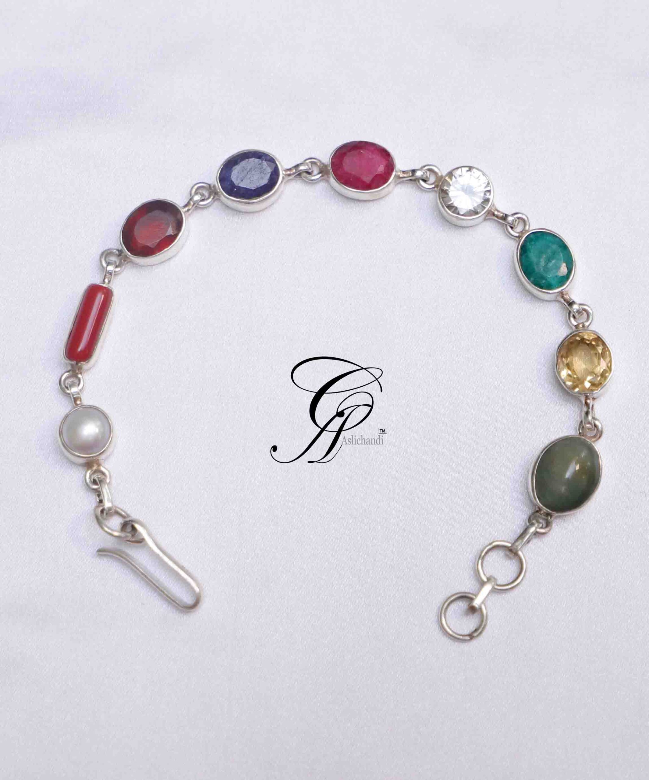 Navratna bracelet sale in silver