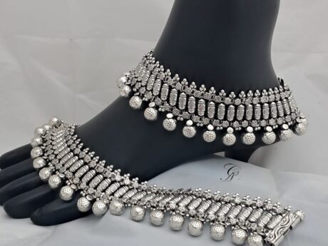 Heavy Beaded Antique Silver Anklet in 92.5 Hallmarked Silver
